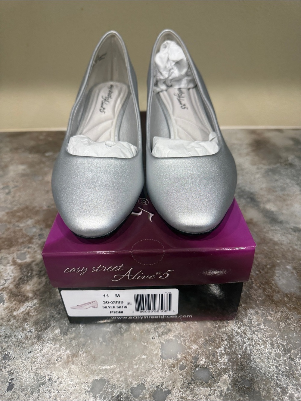 easy street Silver Satin Round-Toe Flats